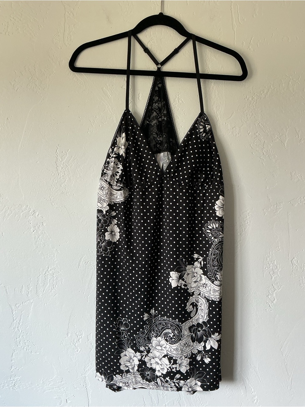 Secret Treasures Black & White Floral Polka Slip Dress
